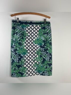 Boden Pencil Skirt Size US 10R Green Botanical Leaf Lattice Cottagecore Cotton